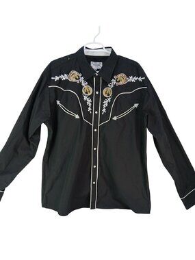 Ace Of Diamond USA Western Black Shirt Embroidered Size XXL Horse Horseshoe Snap